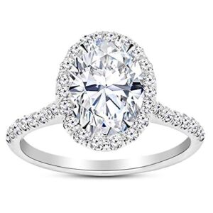 14K White Gold 1.75 Carat LAB GROWN IGI CERTIFIED DIAMOND Halo Oval Cut Diamond Engagement Ring (D-E Color VS1-VS2 Clarity 1 Ct Center)