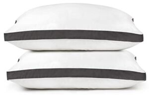 Bed Pillows for Sleeping, Pillows Standard Size Set of 2 (20″x26″) – Side Sleeper Pillows, Cooling Pillows, Dark Grey Gusseted Breathable White Pillows for Side, Stomach, or Back Sleepers