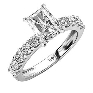 14K White Gold 4 Carat LAB GROWN IGI CERTIFIED DIAMOND Classic Side Stone Prong Set Radiant Cut Diamond Engagement Ring (H-I Color VS1-VS2 Clarity 3 Ct Center)