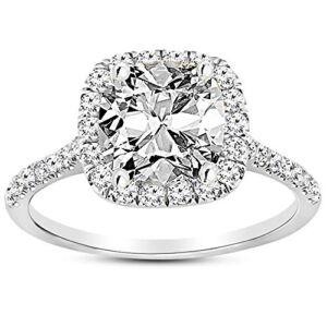 14K White Gold 1.5 Carat LAB GROWN IGI CERTIFIED DIAMOND Halo Cushion Cut Diamond Engagement Ring (H-I Color VS1-VS2 Clarity 1 Ct Center)