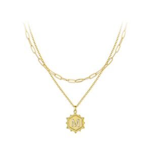 FANZE Dainty 14k Gold Plated Layered Necklaces for Women, Layering Necklaces Pendant Initial Necklace Paperclip Chain Necklace Simple Adjustable for Women