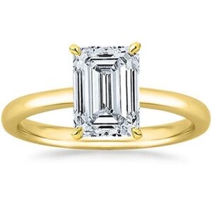 14K Yellow Gold 1 Carat Lab Grown Solitaire Emerald Cut Diamond Engagement Ring (1 Ct,H-I Color VS1-VS2 Clarity)