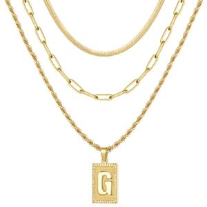 Gold Layered Necklaces for Women, 14K Gold Plated Layering Snake Choker Necklace Paperclip Chain Necklace Dainty Rope Chain Square Pendant G Letter Initial Necklaces Gold Necklace for Women Gifts