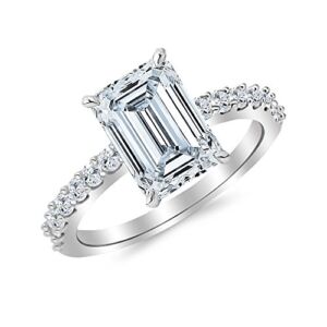 14K White Gold 1.5 Carat LAB GROWN IGI CERTIFIED DIAMOND Classic Prong Set Emerald Cut Diamond Engagement Ring (D-E Color VS1-VS2 Clarity 1 Ct Center)