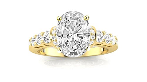 14K Yellow Gold 4 Carat LAB GROWN IGI CERTIFIED DIAMOND Designer Four Prong Pave Set Round Oval Cut Diamond Engagement Ring (I-J Color SI1-SI2 Clarity 3 Ct Center) | The Storepaperoomates Retail Market - Fast Affordable Shopping