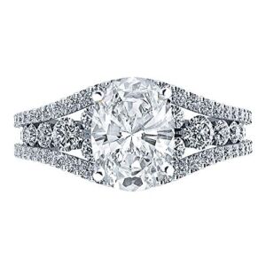 Platinum 4 Carat LAB GROWN IGI CERTIFIED DIAMOND Designer Channel Set Oval Cut Diamond Engagement Ring (I-J Color SI1-SI2 Clarity 3 Ct Center)