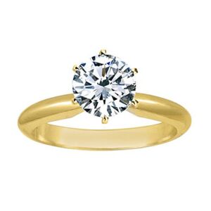 18K Yellow Gold 1.5 Carat Lab Grown 6 Prong Solitaire Round Cut Diamond Engagement Ring (1.5 Ct,I-J Color SI1-SI2 Clarity)