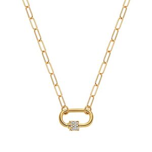 MRSXIA Carabiner Chain Necklace for Women Gold Choker Oval Screw Clasp Paperclip Link Sideways Diamond Cubic Zirconia 18K Gold Filled Dainty Chain Simple Jewelry