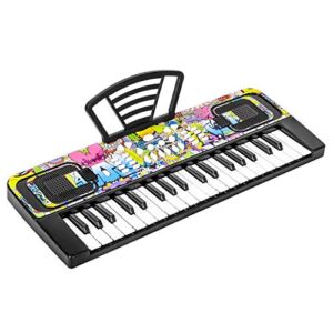 M SANMERSEN Piano Keyboard for Kids, Piano for Kids Music Keyboards 37 Keys Electronic Pianos with Music Book Bracket Musical Toys for Beginners 3-8 Years Old Girls Boys