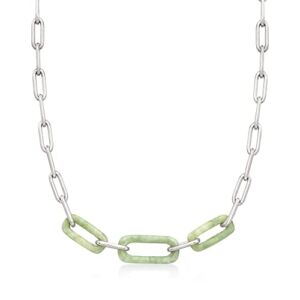 Ross-Simons Jade Paper Clip Link Necklace in Sterling Silver. 18 inches