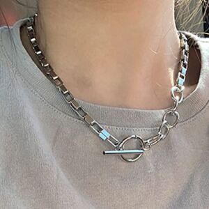 Paper Clip Choker Necklace Silver Necklace Chain T-O Necklaces Jewelry for Women and Teen Girl (134)