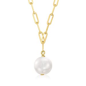 RS Pure by Ross-Simons 6mm Cultured Pearl Paper Clip Link Necklace in 14kt Yellow Gold. 18 inches