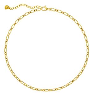 MEVECCO Gold Necklace for Women 18K Gold Vacuum Plated Short Chain Necklace Simple Oval Link Chain Choker Necklace for Her Jewelry Gifts