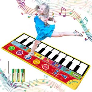 Tencoz Kids Musical Mats, 58.26” x 23.62” Large Musical Dance Toys for Toddlers, 10 Keys Piano Mat with 8 Selectable Musical Instruments Toys gifts for kids
