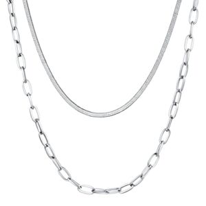 FOCALOOK Link Layered Necklaces Stainless Steel Layering Paperclip Snake Chain Choker Sets for Women