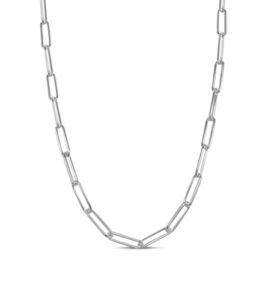 Olive & Chain Silver Paperclip Chain Necklace, Reflective Surface, Lobster Clasp, Rectangular Links, Multi-Purpose, 925 Sterling Silver, Hypoallergenic, Comfortable