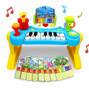 Kids Mini Piano Keyboard Toy with Spanish English Language Learning Toys for Toddlers 12 to 18 Months, First Birthday Gifts Music Toys with Microphone for 2-5 Year Old Girls Boys