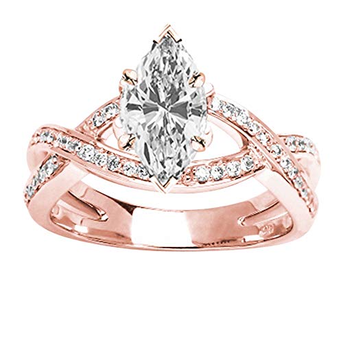 14K Rose Gold 1.25 Carat LAB GROWN IGI CERTIFIED DIAMOND Twsting Split Shank Marquise Cut Diamond Engagement Ring (H-I Color VS1-VS2 Clarity 0.75 Ct Center) | The Storepaperoomates Retail Market - Fast Affordable Shopping
