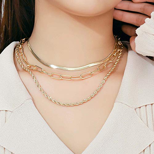 Hidepoo Dainty Paperclip Chain Necklaces for Women, 14K Gold Plated Rope Chain Necklace Herringbone Snake Chain Necklace Layered Choker Necklaces for Women Jewelry Gifts | The Storepaperoomates Retail Market - Fast Affordable Shopping
