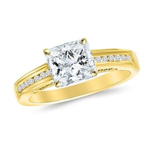 14K Yellow Gold 1 Carat LAB GROWN IGI CERTIFIED DIAMOND Channel Set Round Princess Cut Diamond Engagement Ring (E-F Color SI1-SI2 Clarity 0.75 Ct Center)