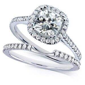 Kobelli Forever One Moissanite and Lab Grown Diamond Halo Bridal Rings Set 1 1/2 CTW in 14k White Gold (DEF/VS), 4
