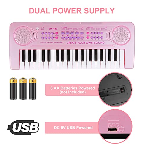 M SANMERSEN Kids Music Piano Keyboard 37 Keys Keyboard Piano Toys with 8 Rhythms/6 Demos Portable Mono Electronic Piano Keyboard Toy Gift for Beginners Girls Ages 3-8, Pink | The Storepaperoomates Retail Market - Fast Affordable Shopping