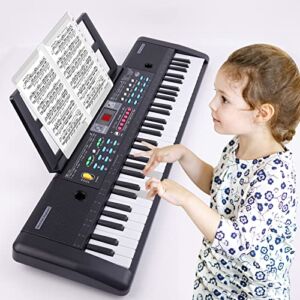 M SANMERSEN Piano for Kids Keyboard Piano 61 Keys with Microphone/ LED Display/ Music Stand Electronic Piano Keyboard Educational Music Toys for 3-9 Years Old Beginners Girls Boys