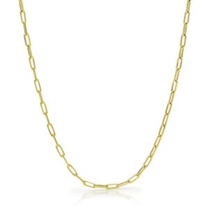 Nuragold 10k Yellow Gold 2mm Paperclip Elongated Rolo Cable Link Chain Pendant Necklace, Womens Jewelry Lobster Clasp 16″ 18″ 20″ 22″ 24″