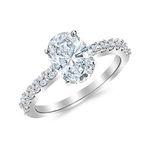 14K White Gold 1.5 Carat LAB GROWN IGI CERTIFIED DIAMOND Classic Prong Set Oval Cut Diamond Engagement Ring (E-F Color SI1-SI2 Clarity 1 Ct Center)