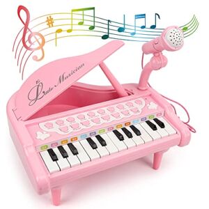 Toddler Piano Toy Keyboard Pink for Girls Birthday Gift 3 4 5 Years Old Kids 24 Keys Multifunctional Toy Piano