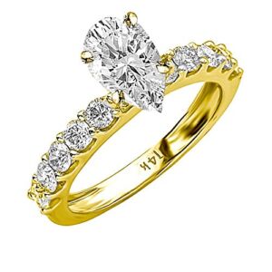 14K Yellow Gold 6 Carat LAB GROWN IGI CERTIFIED DIAMOND Classic Side Stone Prong Set Pear Cut Diamond Engagement Ring (E-F Color SI1-SI2 Clarity 5 Ct Center)