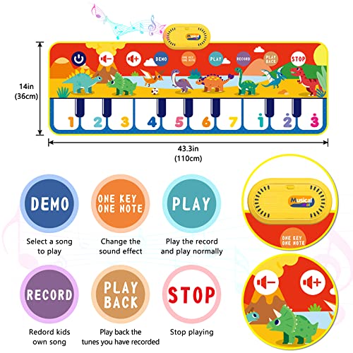 HOPECALYO Fun Piano Mat Musical Mat Dinosaur Touch Dance Mat Early Education Musical Toys Gift for 3 4 5 + Years Old Toddlers Boys Girls Kid Floor Piano Keyboard | The Storepaperoomates Retail Market - Fast Affordable Shopping