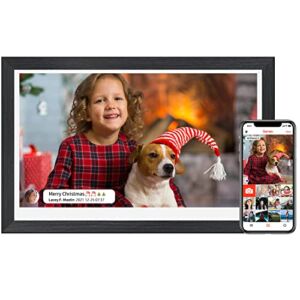 Digital Picture Frame, 15.6 Inch Large Digital Photo Frame with 1920x1080P FHD Touch Screen, AIZICO 16GB WiFi Smart Frame with APP, Instantly Share Photos from Anywhere, Wood Effect