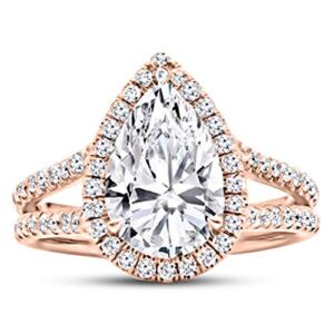 14K Rose Gold 1.5 Carat LAB GROWN IGI CERTIFIED DIAMOND Split Shank Pear Cut Diamond Engagement Ring (H-I Color VS1-VS2 Clarity 1 Ct Center)