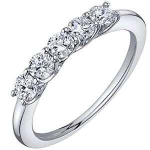 Peora Lab Grown Diamond 5-Stone Trellis Ring Band in 14K White Gold, Round Shape, 1/2 Carat Total, E-F Color, SI Clarity, 1.5mm width, Size 9