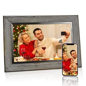 Autumn Rain 10.1 Inch WiFi Digital Picture Frame, Grey Wood Photo Frame, Touch Screen Display, Built in 16GB Storage, Share Photos and Videos Instantly via Email or App, Birthday Gifts for Women