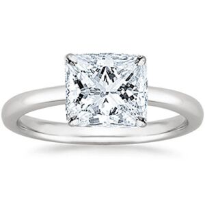 14K White Gold 1.5 Carat Lab Grown Solitaire Princess Cut Diamond Engagement Ring (1.5 Ct,D-E Color VS1-VS2 Clarity)