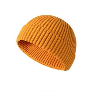 MAIAGO Fisherman Beanie for Men Women, Knit Cuff Beanie Cap Short Beanie Hat, Winter Warm Hats Yellow