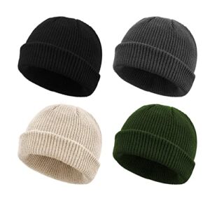 CHZZMS 4 Pieces Fisherman Beanie for Men Women, Knit Cuff Beanie Cap Beanie Hat Warm Hats