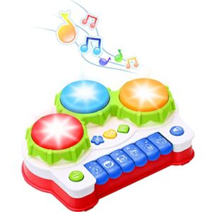 KingsDragon Baby Musical Keyboard Piano Drum Set,Learning Light up Toy, Early Educamional Montessori Toys for Babies Toddler Boys Girls Birthday -Red