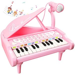 Love&Mini Pink Piano Toys for 3 Year Old Girls First Birthday Gifts Toddler Piano Music Toy Instruments with 24 Keys and Microphone