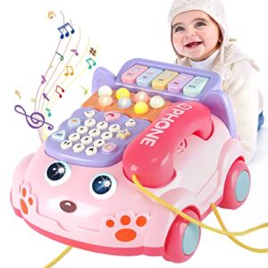 Baby Telephone Toy Cartoon Simulated Landline Smartphone Drag Function Call Play Piano Early Education Music Learn Hit Hamster Children Enlightenment Brain Toys Creative and Practical Gift for Kids…