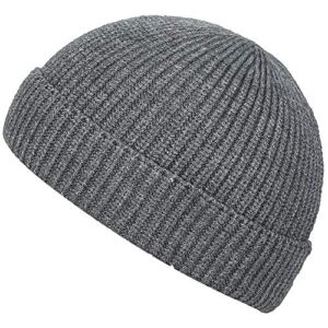 MaxNova Knit Cuff Short Fisherman Beanie Hat for Men Women Winter (Grey)