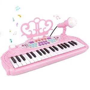 M SANMERSEN Toys for 3+ Year Old Girls – Kids Piano Keyboard 37 Keys Piano with Microphone Portable Electronic Keyboards Musical Instrument Educational Toys Birthday Gifts for Girls Age 3-6, Pink
