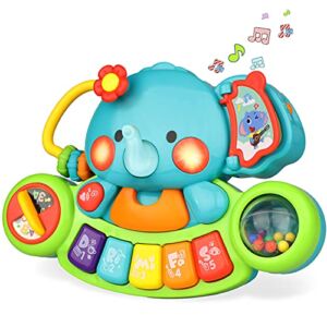 Kidpal Baby Musical Toys for 3 6 9 12 18 Months Boys & Grils, Elephant Music Keyboard Piano Toy for Infant Kids Toddler 1 2 Year Old, Educational Light Up Toy with Fine Motor, Gift for Newborn Baby1