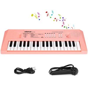 TOQIBO Kids Piano Keyboard, 37 Keys Piano for Kids Music Piano with Microphone Portable Multi-Function Electronic Educational Musical Gift Toys for 3 4 5 6 Year Old Girls Boys Beginners (Pink)