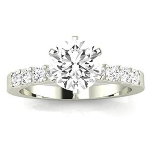 2.5 Carat Lab 14K White Gold Synthetic Lab Grown Round Classic Single Row Side Stone IGI Certified Diamond Engagement Ring (2 Ct, H-I Color, VS1-VS2 Clarity Center)