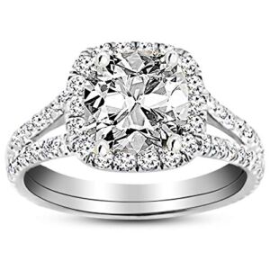 14K White Gold 3.75 Carat LAB GROWN IGI CERTIFIED DIAMOND Split Shank Cushion Cut Diamond Engagement Ring (I-J Color SI1-SI2 Clarity 3 Ct Center)