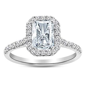 14K White Gold 2.5 Carat LAB GROWN IGI CERTIFIED DIAMOND Halo Radiant Cut Diamond Engagement Ring (H-I Color VS1-VS2 Clarity 2 Ct Center)