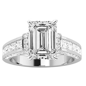Platinum 2 Carat LAB GROWN IGI CERTIFIED DIAMOND Contemporary Channel Set Princess And Pave Round Cut Emerald Cut Diamond Engagement Ring (H-I Color VS1-VS2 Clarity 1 Ct Center)